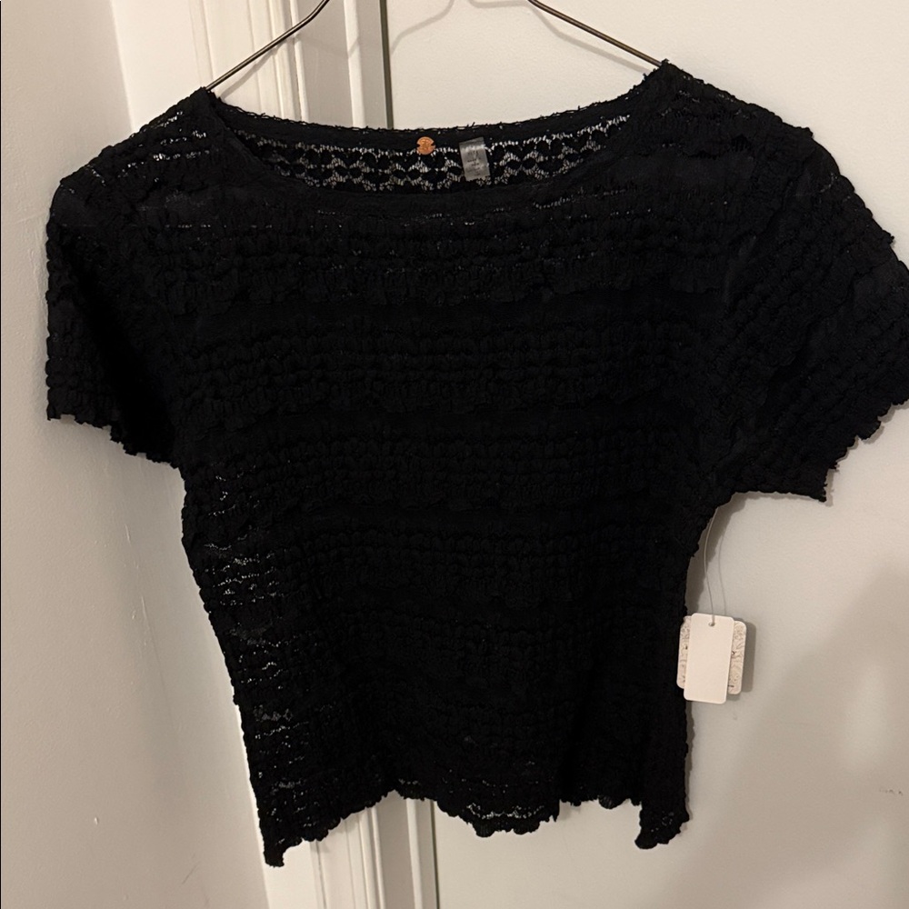 Black Lace Short Sleeve Top - Free People